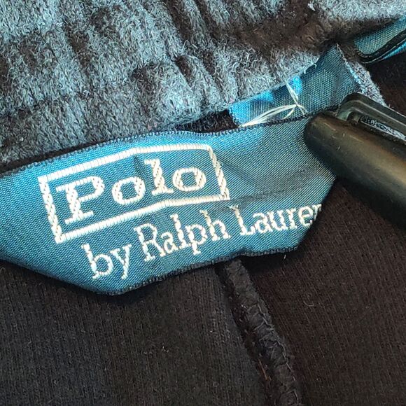 Vintage 90s Polo Ralph Lauren Men's Large Black Sweatpants Wide Leg White Pony - Picture 3 of 13